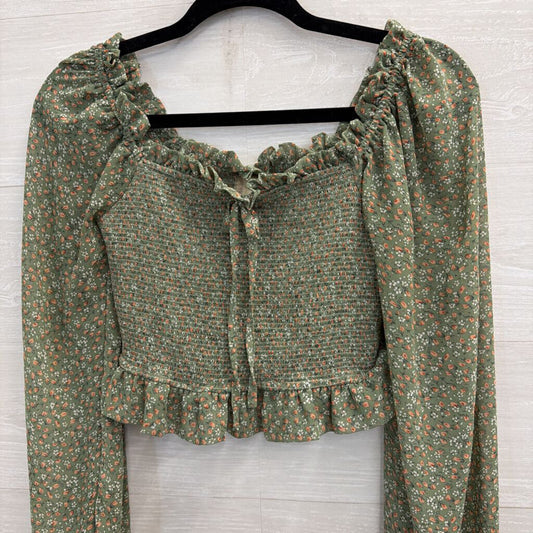 Altar'd State Green/ Multi Cropped Floral Print Long Sleeve Top Medium