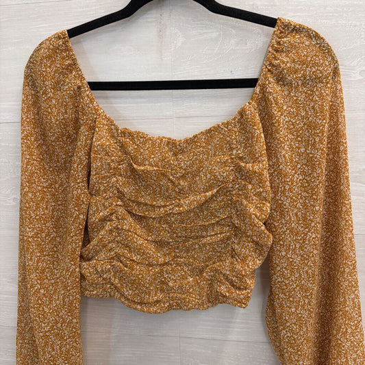 Altar'd State Brown/ White Print Cropped Long Sleeve Top Medium