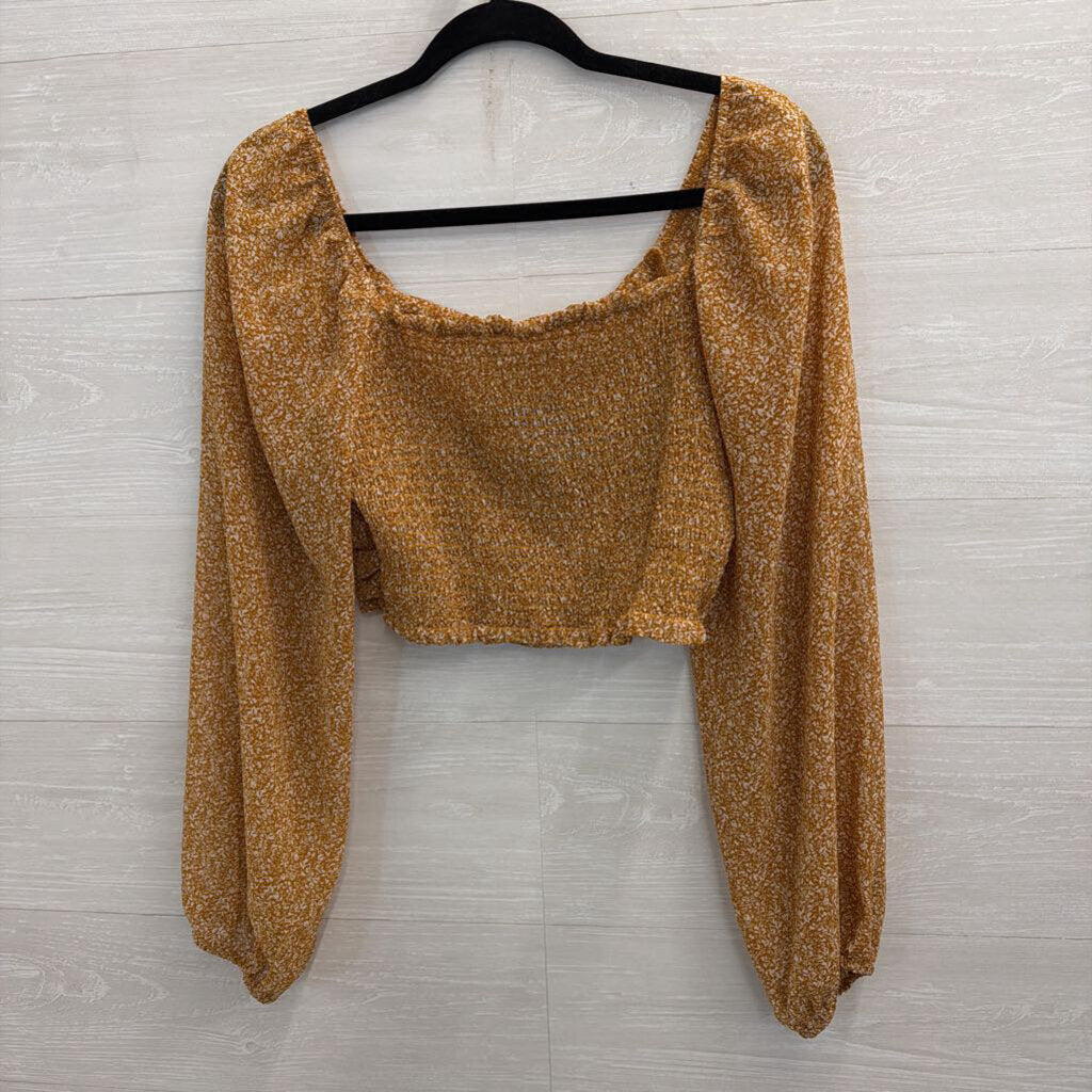 Altar'd State Brown/ White Print Cropped Long Sleeve Top Medium