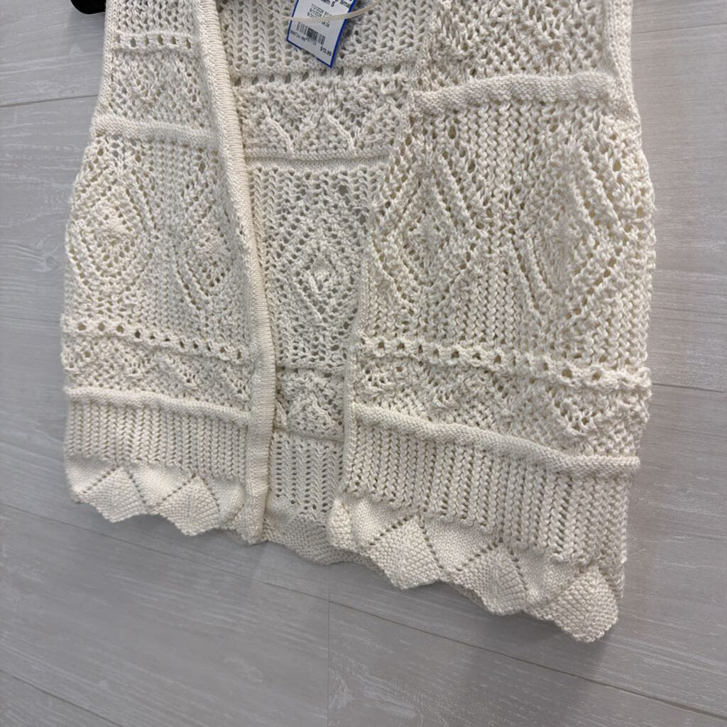 Cream Crochet Knit Cropped Sleeveless Open Front Top Small