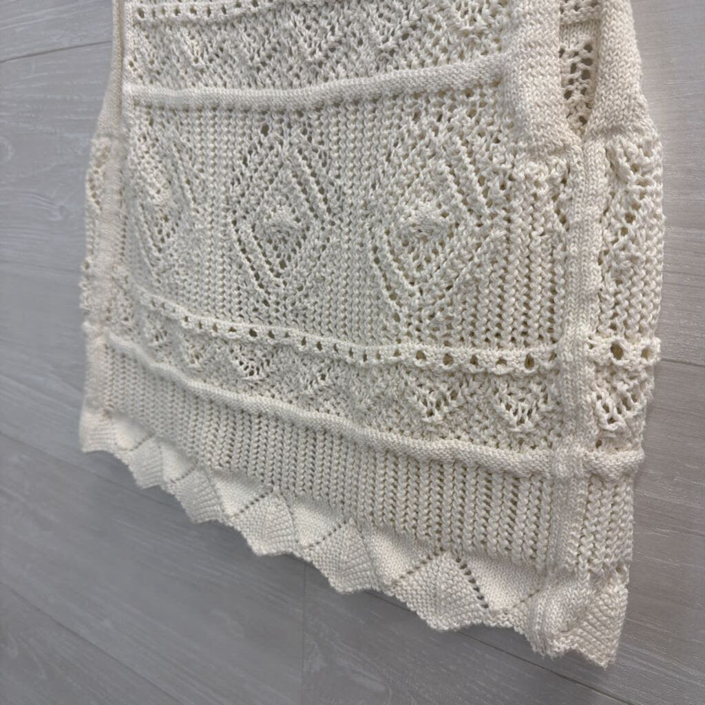 Cream Crochet Knit Cropped Sleeveless Open Front Top Small