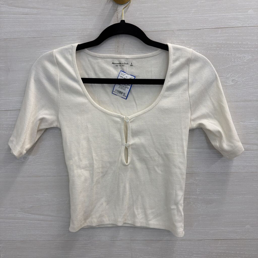 Abercrombie and Fitch Cream cropped Ribbed Short Sleeve Top Small