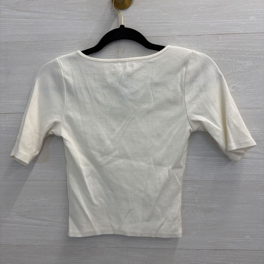 Abercrombie and Fitch Cream cropped Ribbed Short Sleeve Top Small