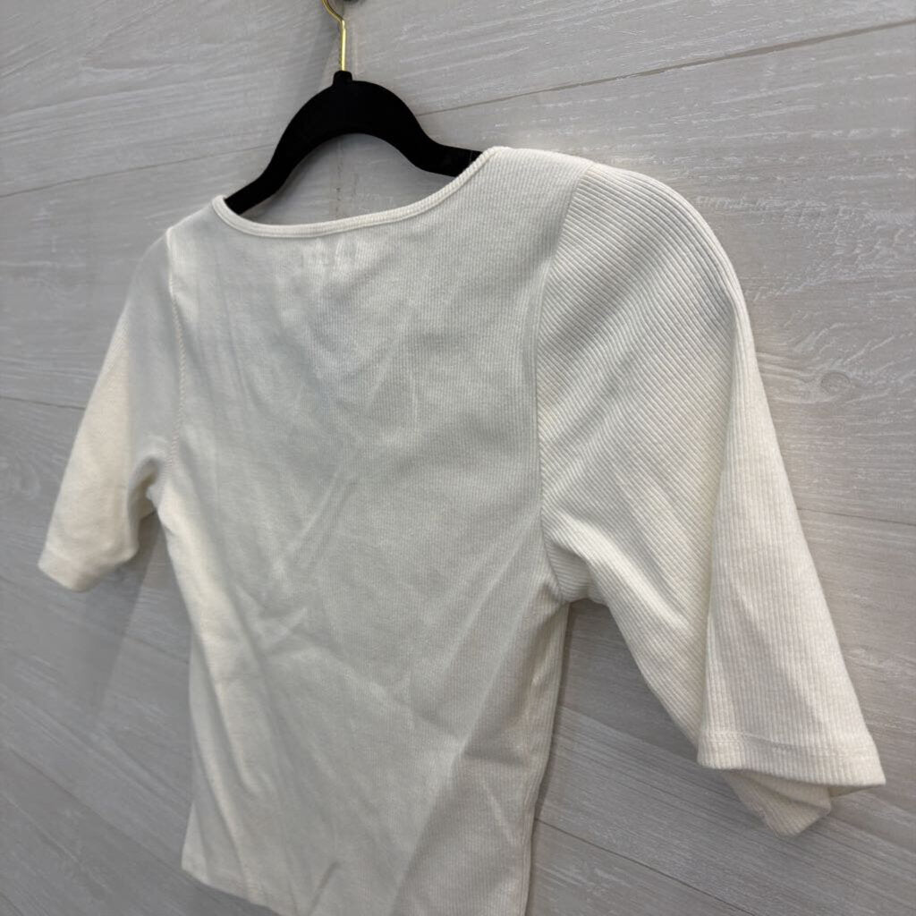 Abercrombie and Fitch Cream cropped Ribbed Short Sleeve Top Small