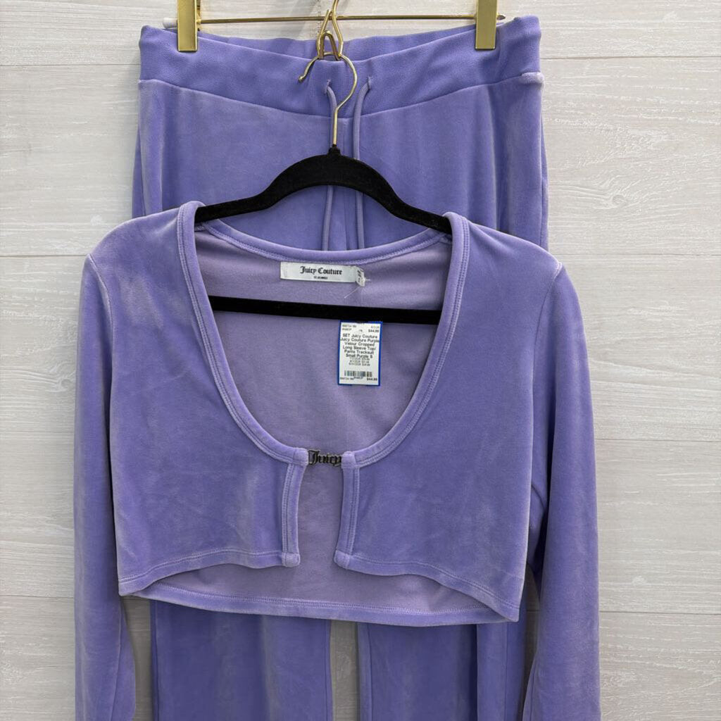 Juicy Couture Purple Velour Cropped Long Sleeve Top/ Pants Tracksuit Small