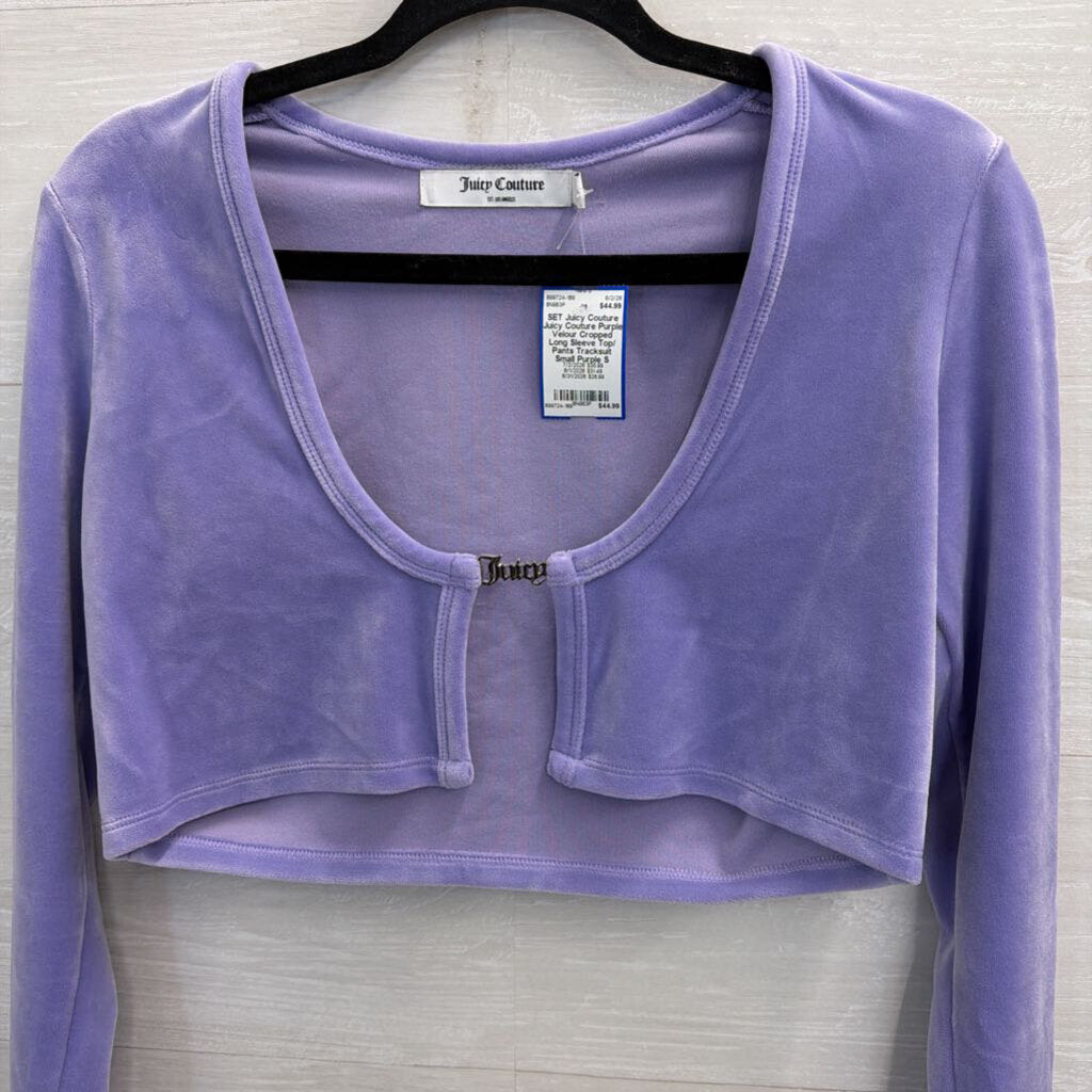 Juicy Couture Purple Velour Cropped Long Sleeve Top/ Pants Tracksuit Small