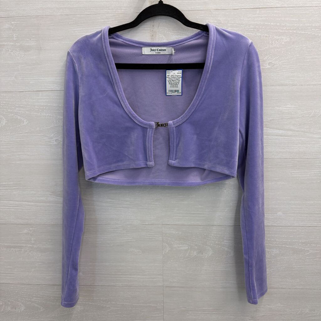 Juicy Couture Purple Velour Cropped Long Sleeve Top/ Pants Tracksuit Small