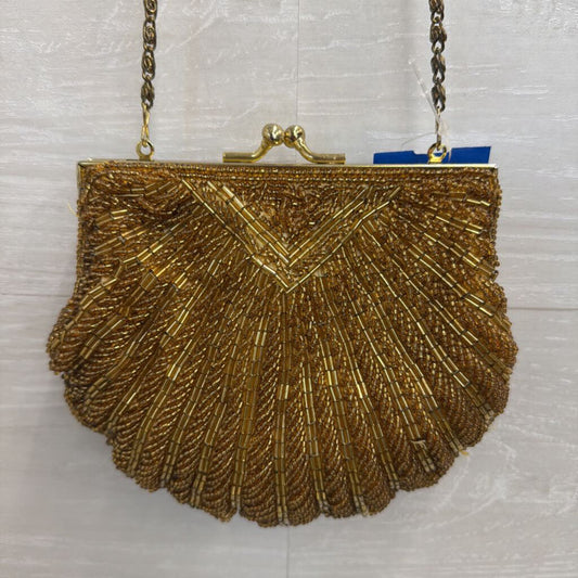 La Regale Gold Beaded Kisslock Crossbody Purse