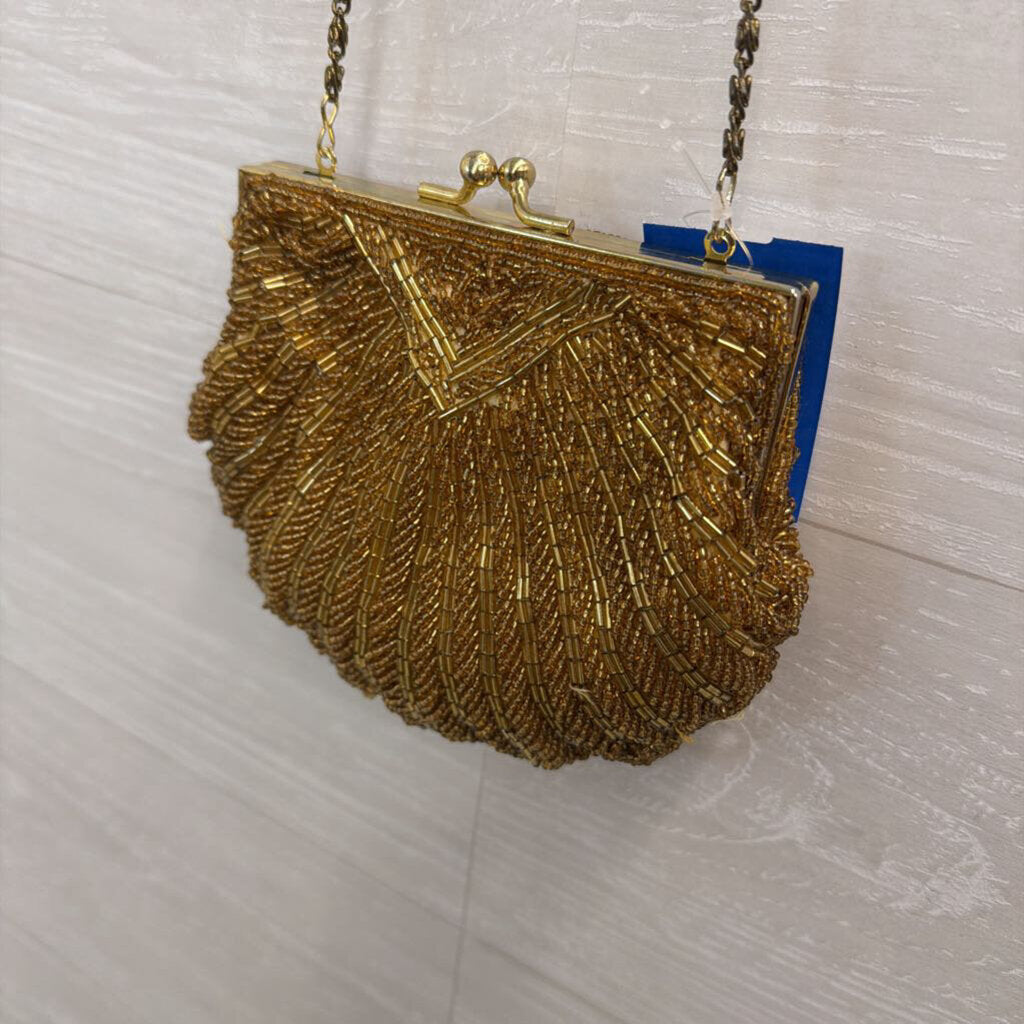 La Regale Gold Beaded Kisslock Crossbody Purse