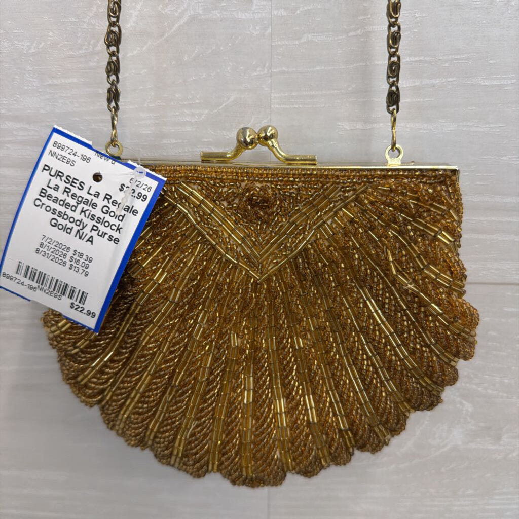 La Regale Gold Beaded Kisslock Crossbody Purse