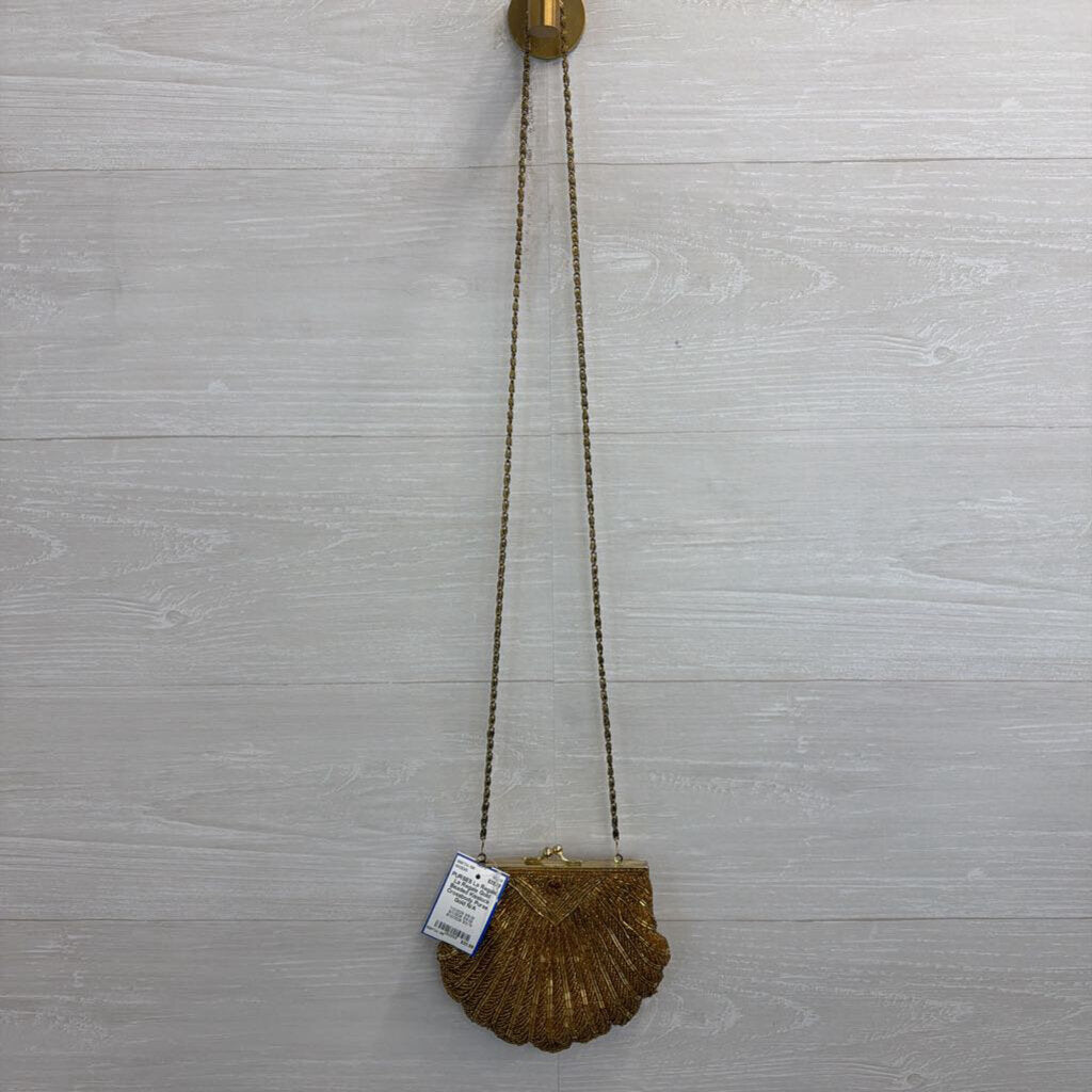 La Regale Gold Beaded Kisslock Crossbody Purse