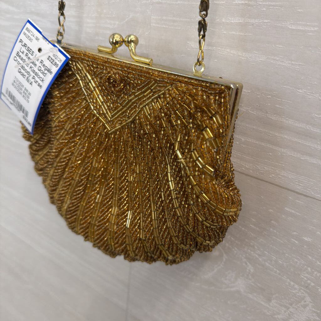 La Regale Gold Beaded Kisslock Crossbody Purse