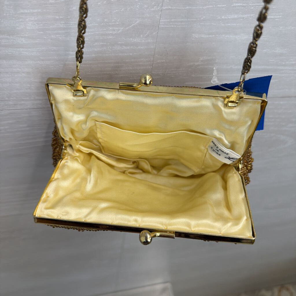 La Regale Gold Beaded Kisslock Crossbody Purse