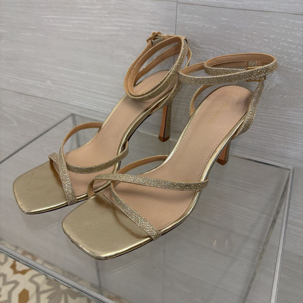 Gold Shimmer Strappy Heels 8