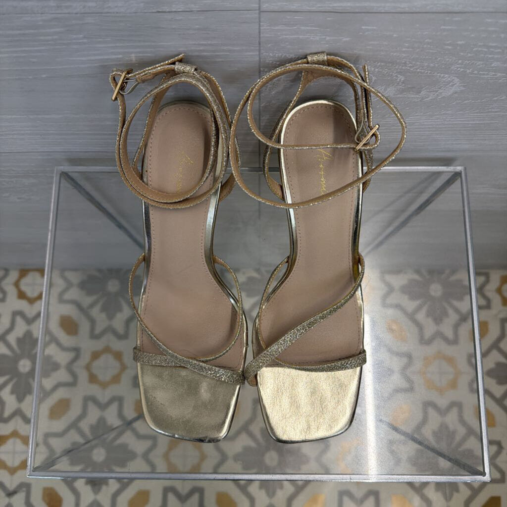 Gold Shimmer Strappy Heels 8
