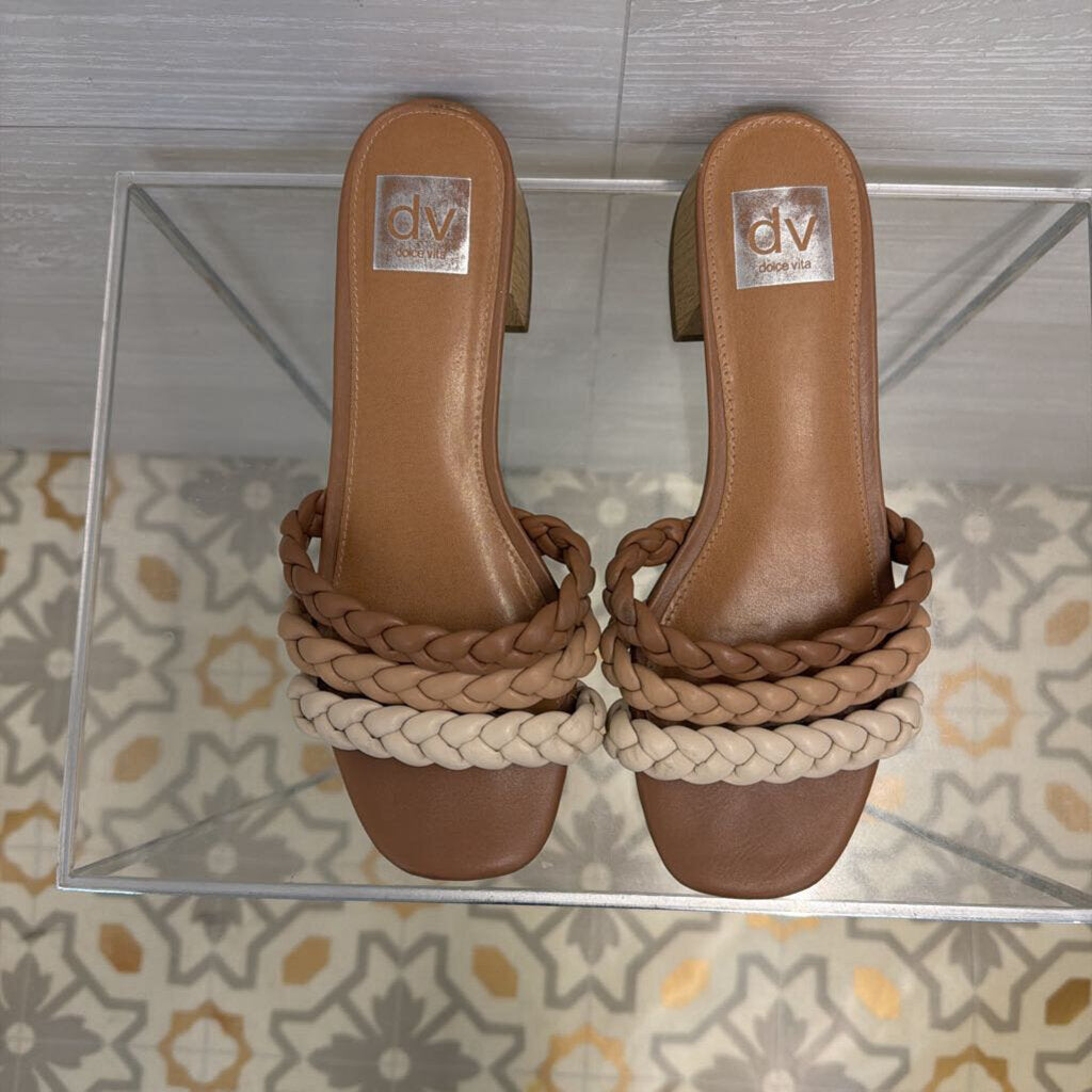 Dolce Vita Brown Natori Braided Block Heel Sandals 8