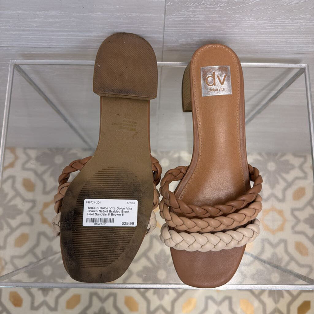 Dolce Vita Brown Natori Braided Block Heel Sandals 8
