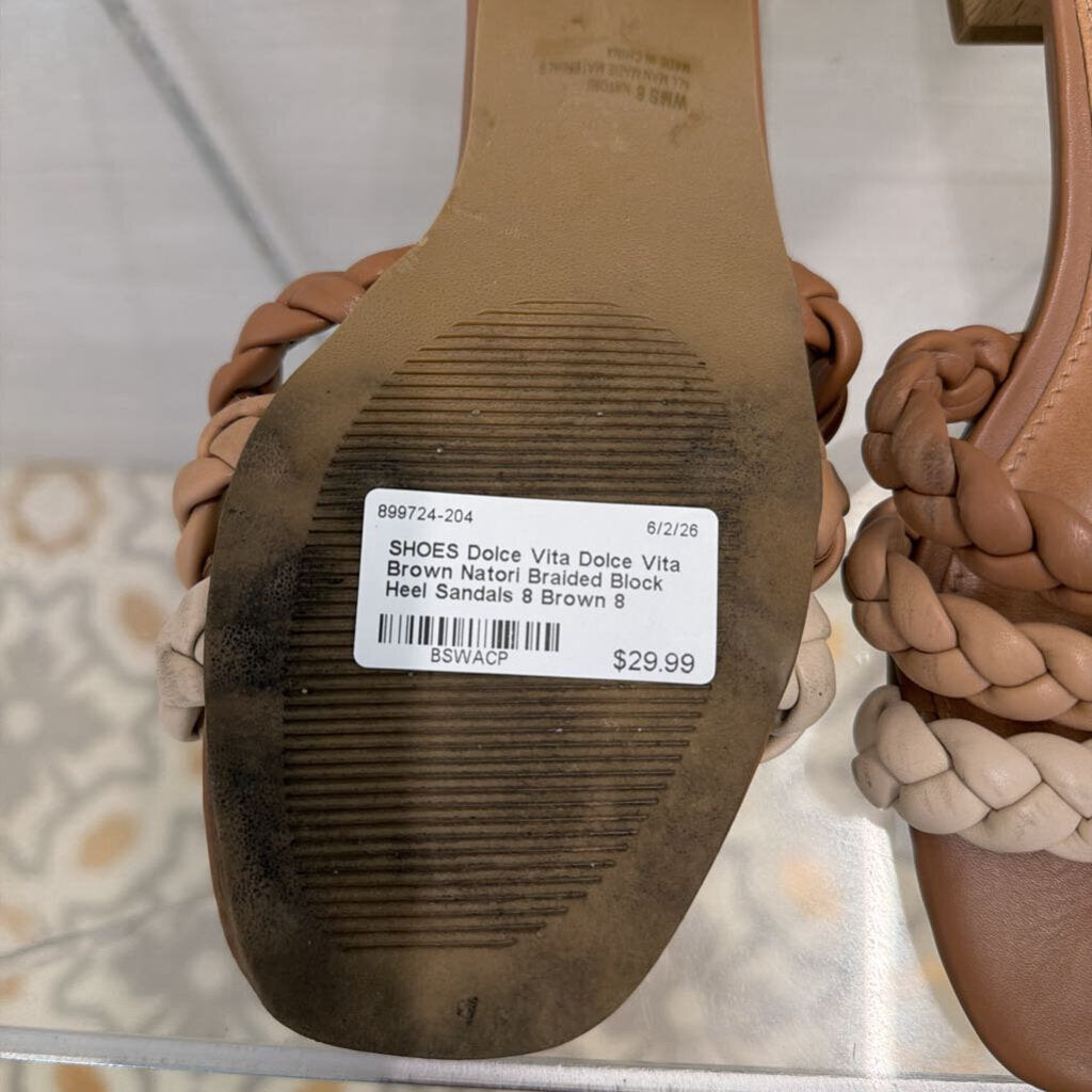 Dolce Vita Brown Natori Braided Block Heel Sandals 8