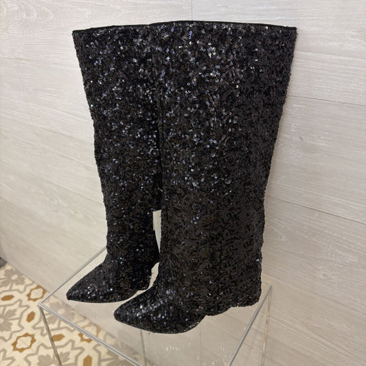 A New Day Black Sequin Abba Tall Boots 7.5