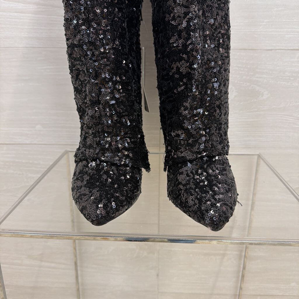 A New Day Black Sequin Abba Tall Boots 7.5