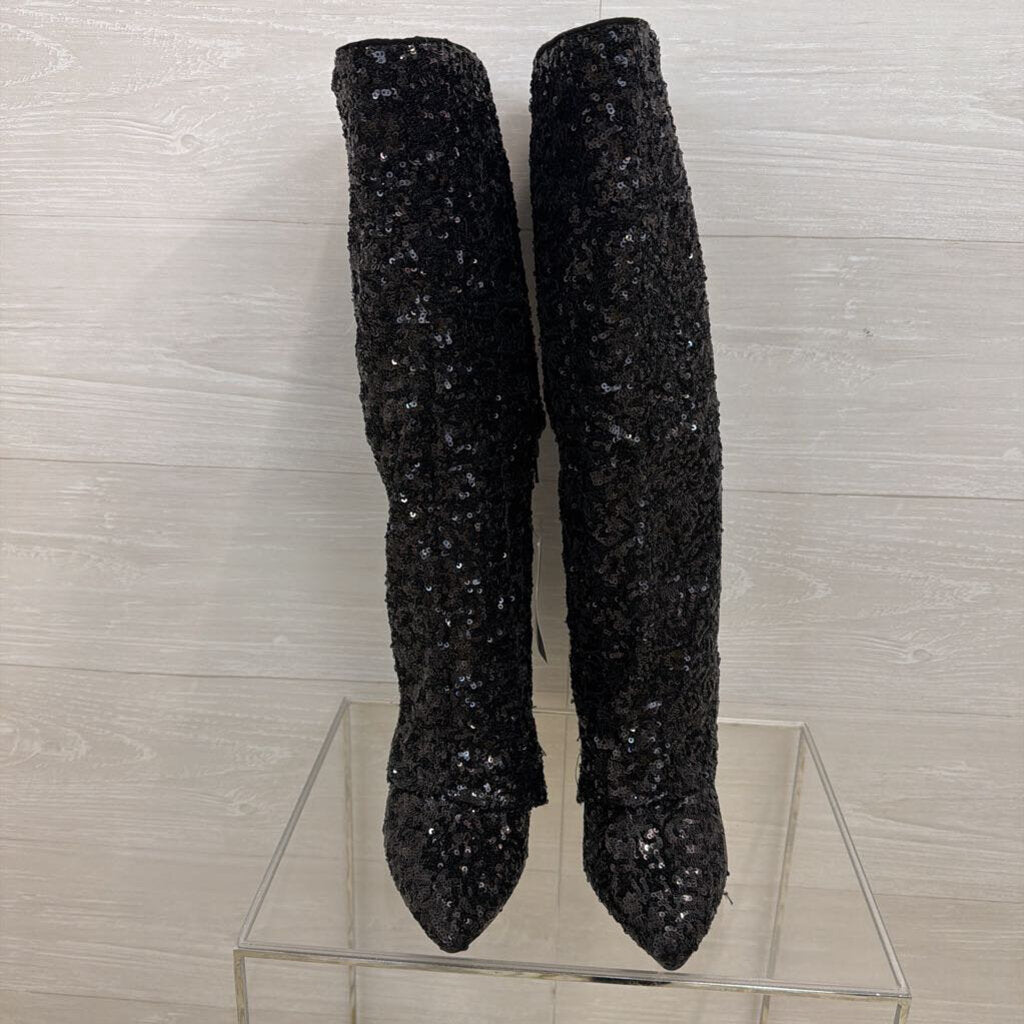 A New Day Black Sequin Abba Tall Boots 7.5