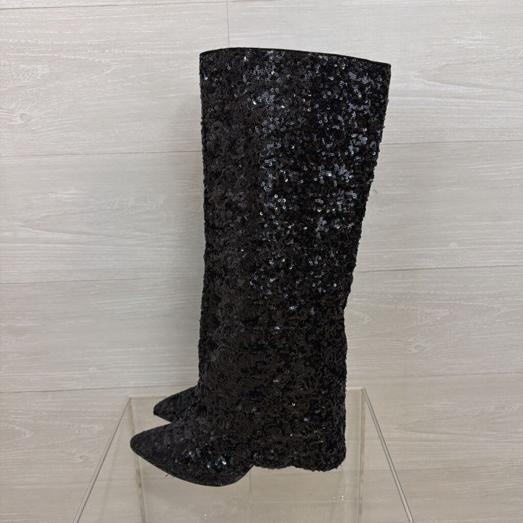 A New Day Black Sequin Abba Tall Boots 7.5