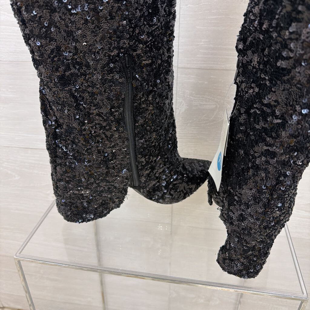 A New Day Black Sequin Abba Tall Boots 7.5