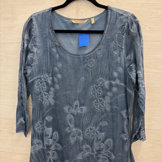 Soft Surroundings Blue Ebmroidere dFloral Long Sleeve Dress Small