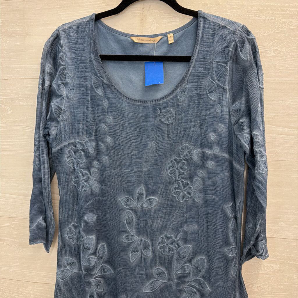 Soft Surroundings Blue Ebmroidere dFloral Long Sleeve Dress Small