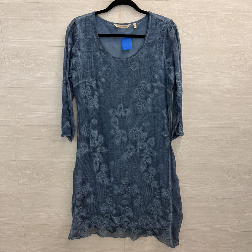 Soft Surroundings Blue Ebmroidere dFloral Long Sleeve Dress Small