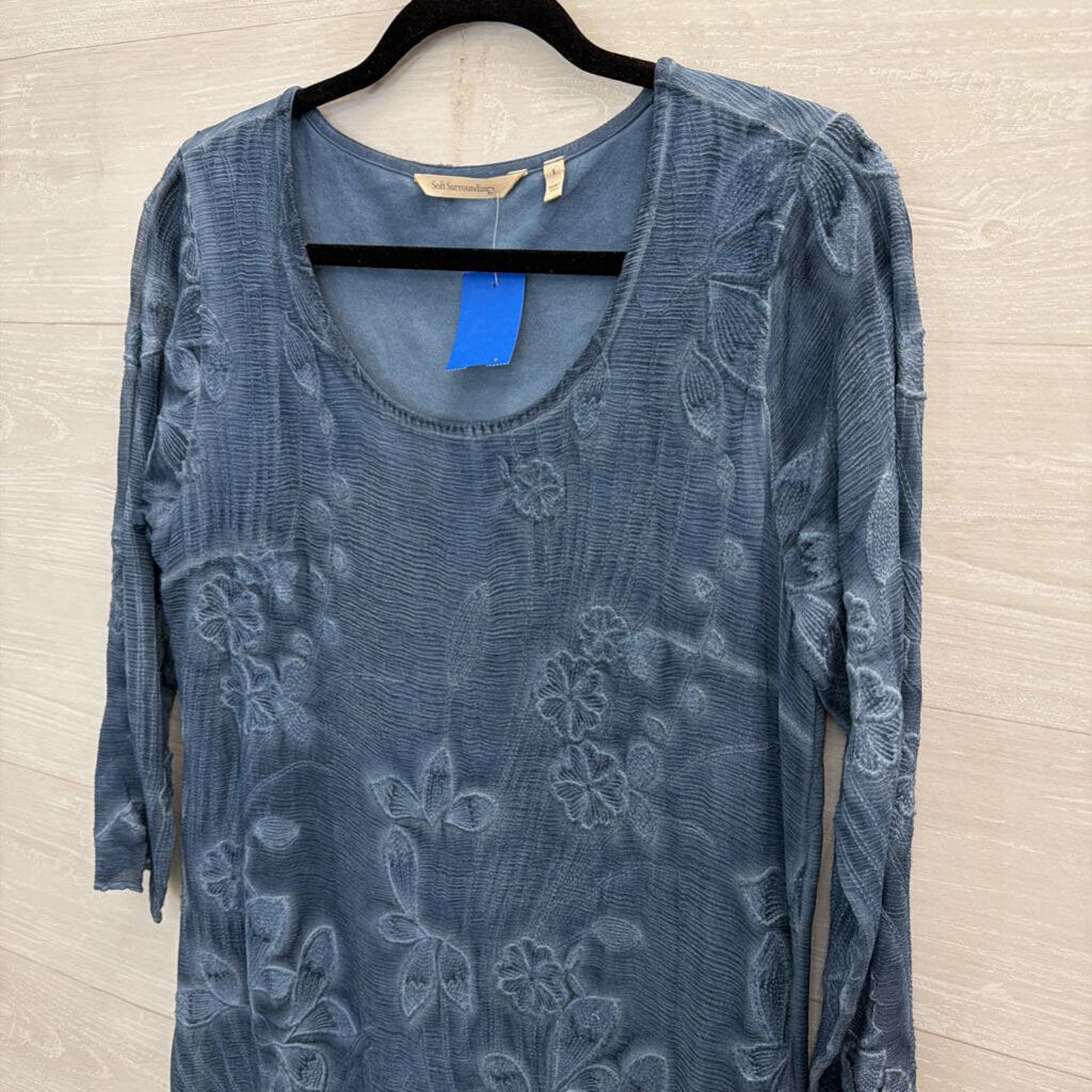 Soft Surroundings Blue Ebmroidere dFloral Long Sleeve Dress Small