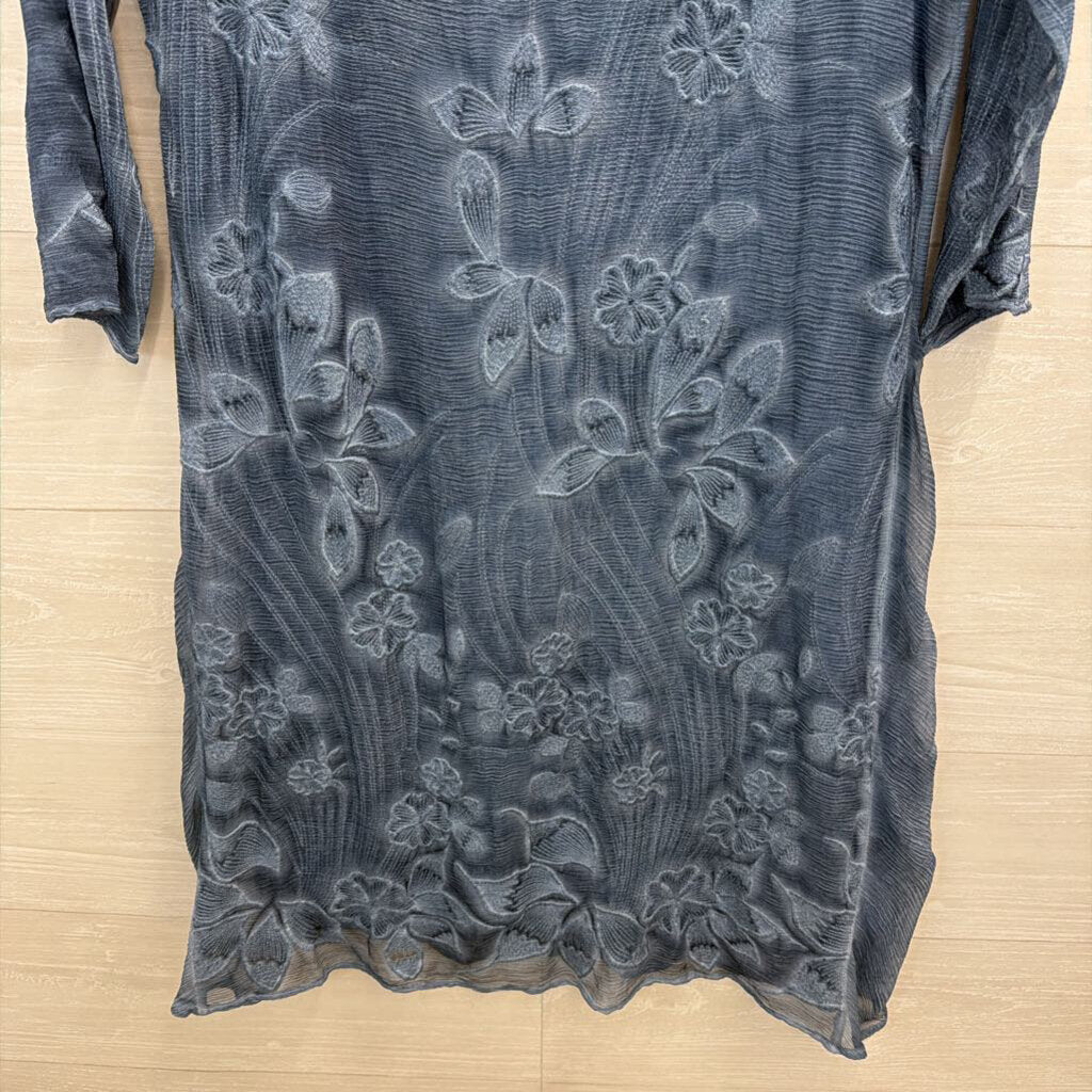 Soft Surroundings Blue Ebmroidere dFloral Long Sleeve Dress Small