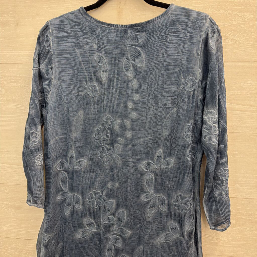Soft Surroundings Blue Ebmroidere dFloral Long Sleeve Dress Small