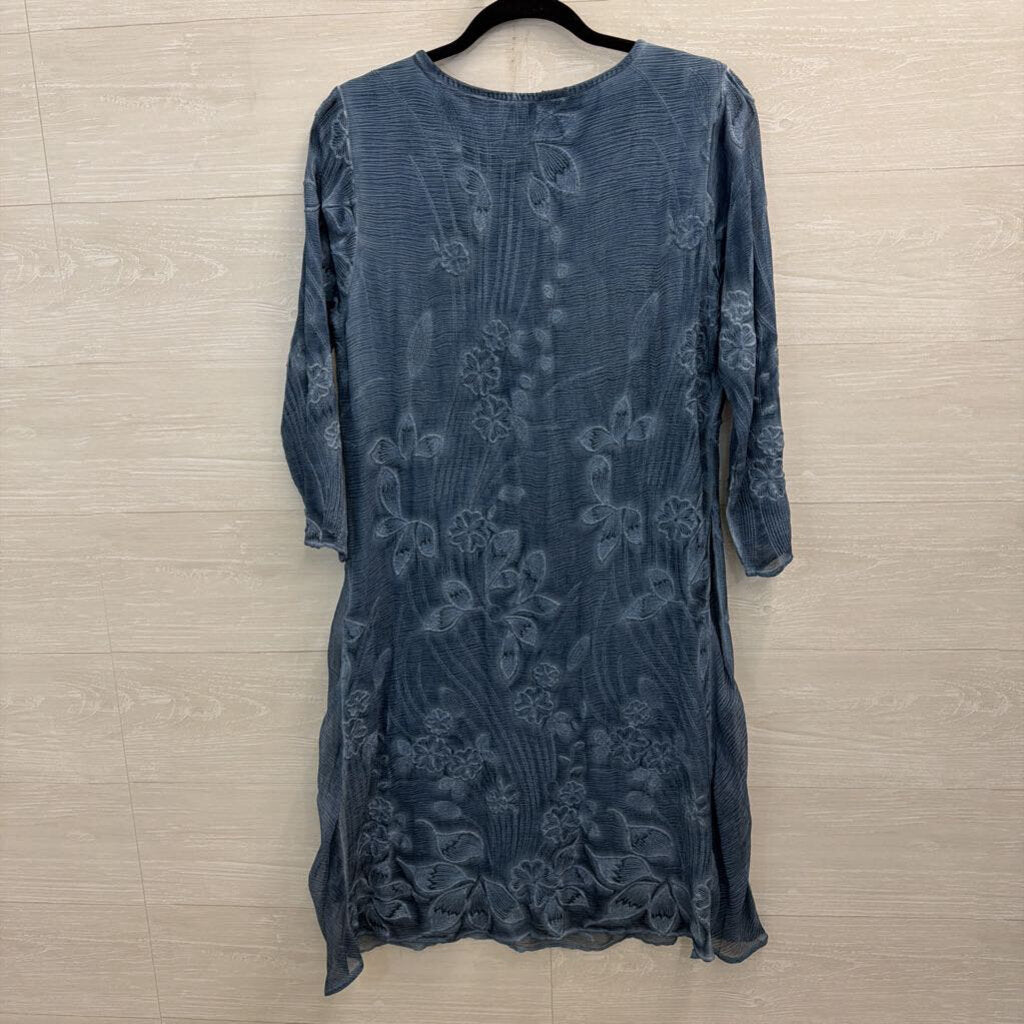 Soft Surroundings Blue Ebmroidere dFloral Long Sleeve Dress Small