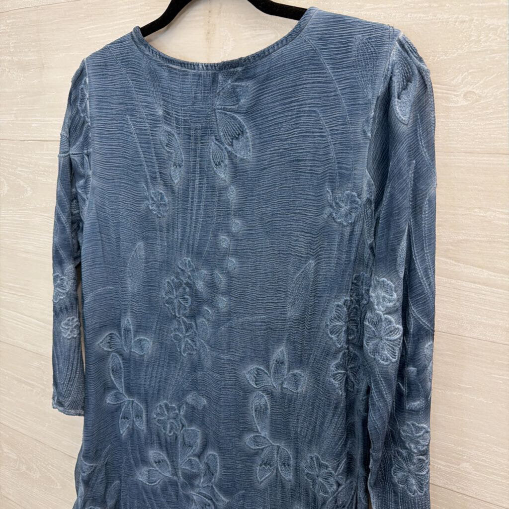 Soft Surroundings Blue Ebmroidere dFloral Long Sleeve Dress Small