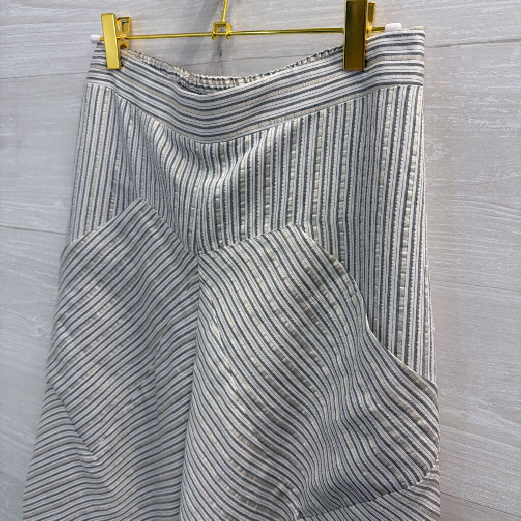Ozai N Ku White/ Grey Metallic Striped Wide Leg Pull On Pants Medium