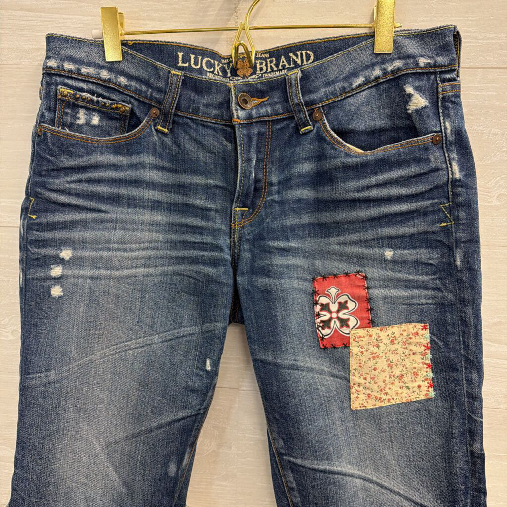 Lucky Brand Dark Wash Patchwork Denim Shorts 28