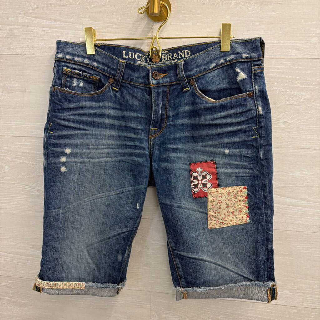 Lucky Brand Dark Wash Patchwork Denim Shorts 28