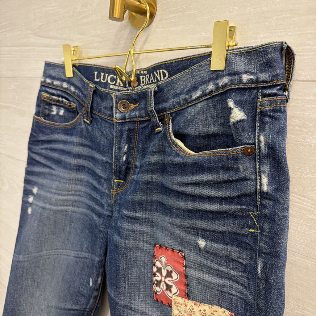 Lucky Brand Dark Wash Patchwork Denim Shorts 28