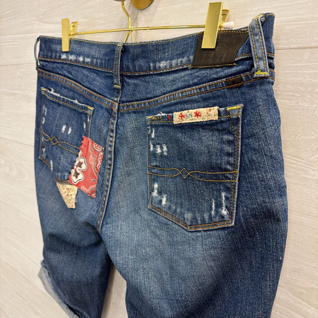 Lucky Brand Dark Wash Patchwork Denim Shorts 28