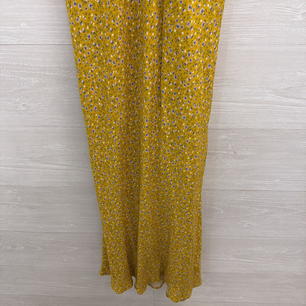 Yellow/ Multi Floral Print Maxi Dress Medium