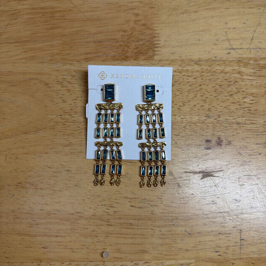 Kendra Scott Gold/ Teal Stone Drop Statement Earrings