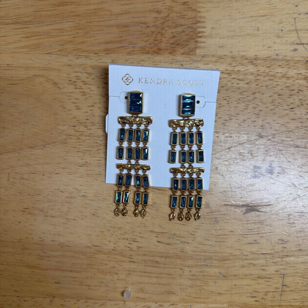Kendra Scott Gold/ Teal Stone Drop Statement Earrings