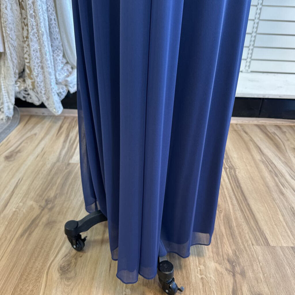 David's Bridal Blue Long Sleeve Beaded Waist Long Formal Dress 18W