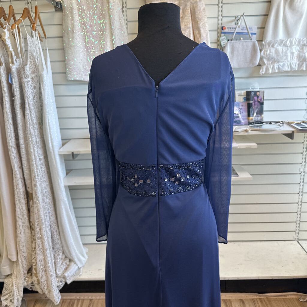 David's Bridal Blue Long Sleeve Beaded Waist Long Formal Dress 18W