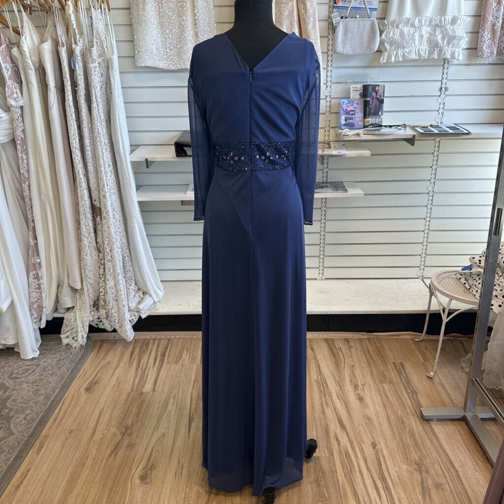 David's Bridal Blue Long Sleeve Beaded Waist Long Formal Dress 18W