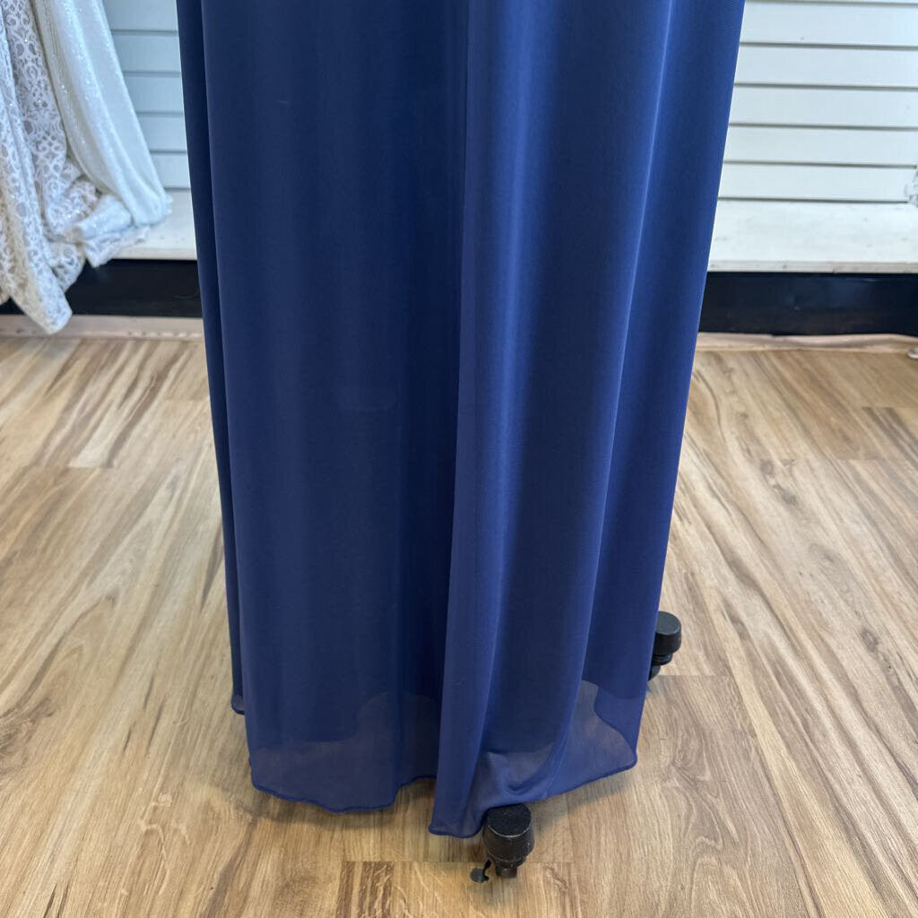 David's Bridal Blue Long Sleeve Beaded Waist Long Formal Dress 18W