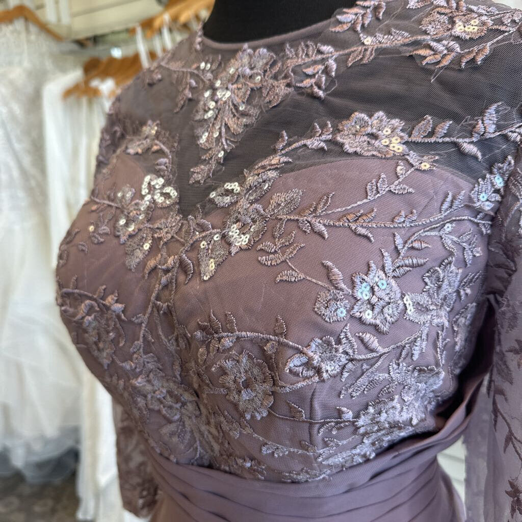 Purple Lace Long SLeeve Long Formal Dress 18W