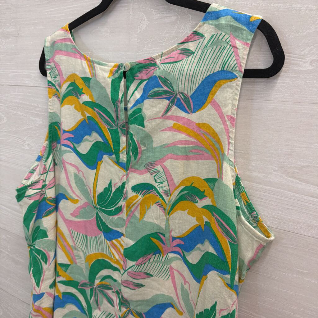 C and C California White/ Multi Print 100% Linen Sleeveless Shift Dress 2X