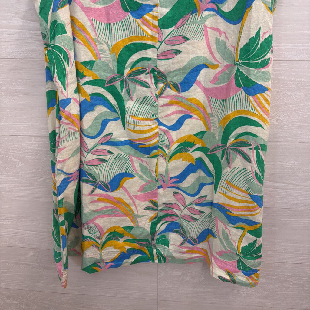 C and C California White/ Multi Print 100% Linen Sleeveless Shift Dress 2X